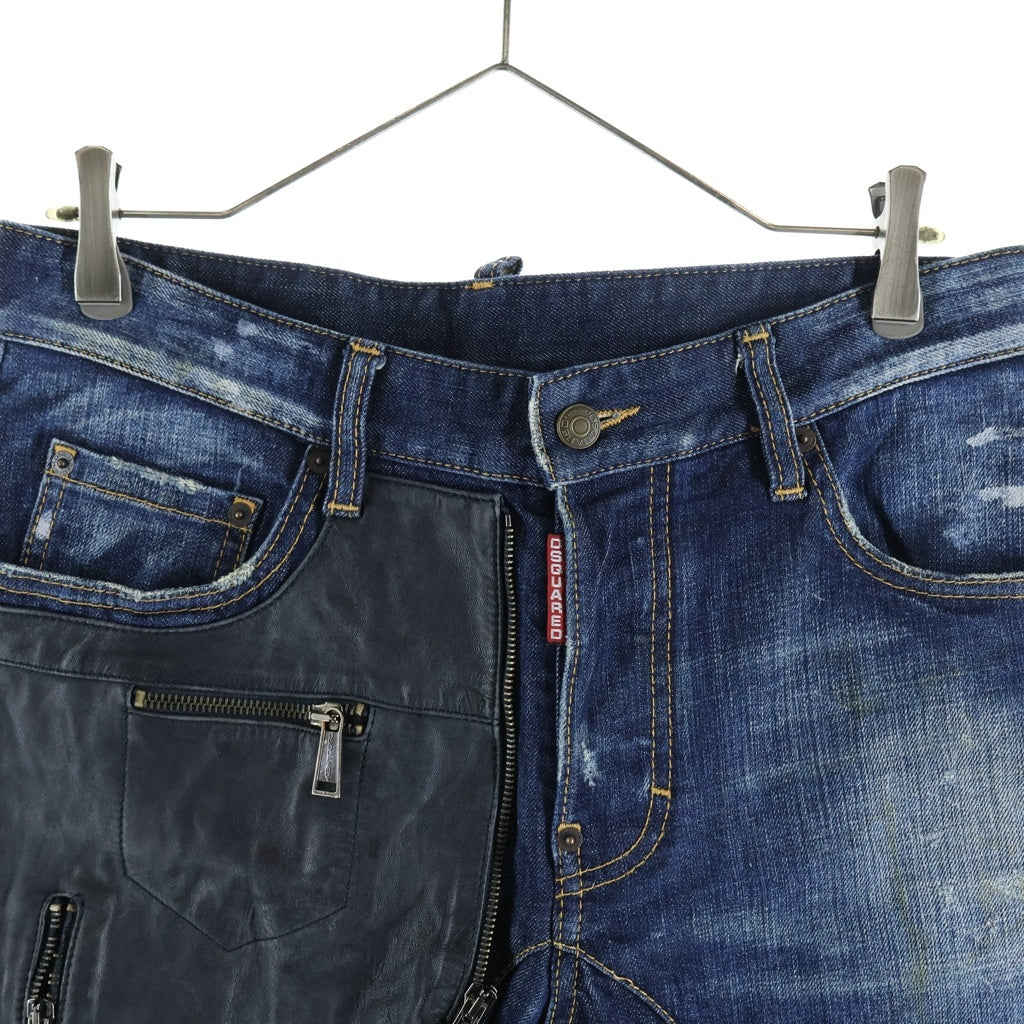 DSQUARED2(ディースクエアード) 11AW BIKER JEAN レザー装飾 ボタンフライ バイカージーン デニムパンツ インディゴ S74LA0340