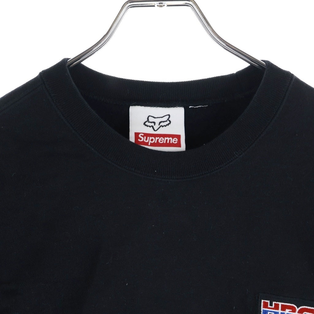 SUPREME(シュプリーム) 19AW ×HONDA ×Fox Racing Crewneck ホンダ フォックスレーシング ロゴエンブロイダリー プルオーバークルーネックスウェットパーカー ブラック