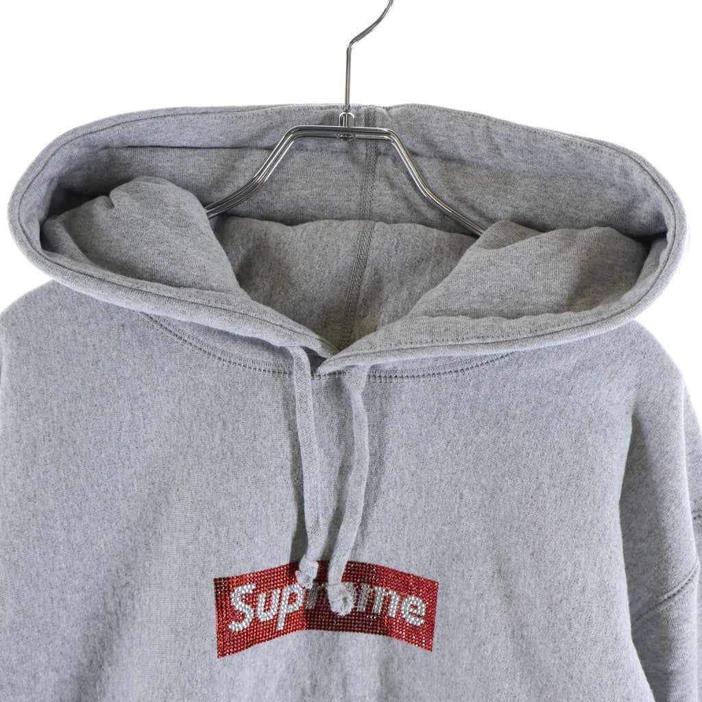 SUPREME(シュプリーム) 19AW ×SWAROVSKI Box Logo Hooded Sweatshirt スワロフスキー ボックスロゴ プルオーバーフーデッドスウェットパーカー グレー