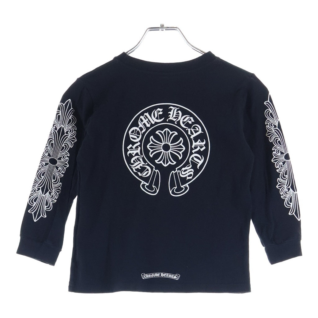 CHROME HEARTS(クロムハーツ) FLRL CRS HORSESHOE L/S フローラルクロス ホースシュープリント クルーネック長袖Tシャツ カットソー キッズ ブラック レディース