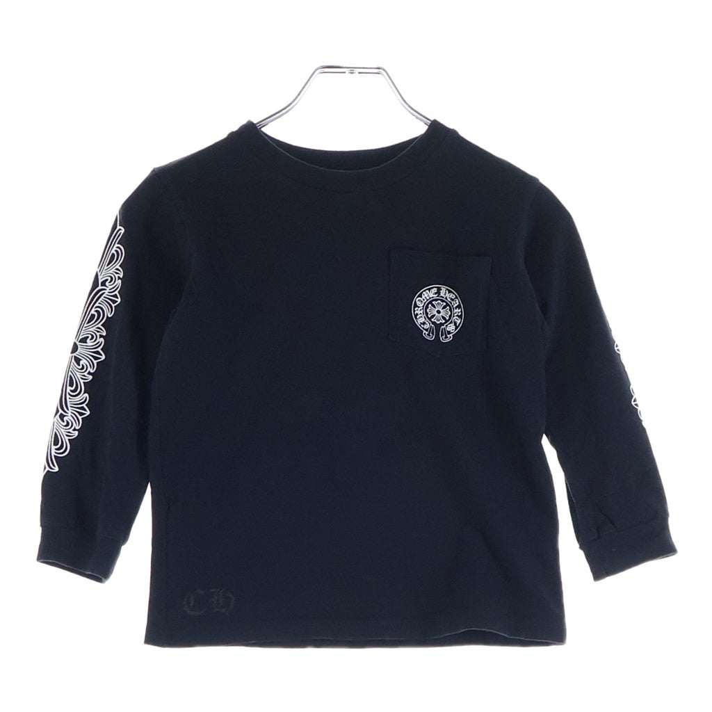 CHROME HEARTS(クロムハーツ) FLRL CRS HORSESHOE L/S フローラルクロス ホースシュープリント クルーネック長袖Tシャツ カットソー キッズ ブラック レディース