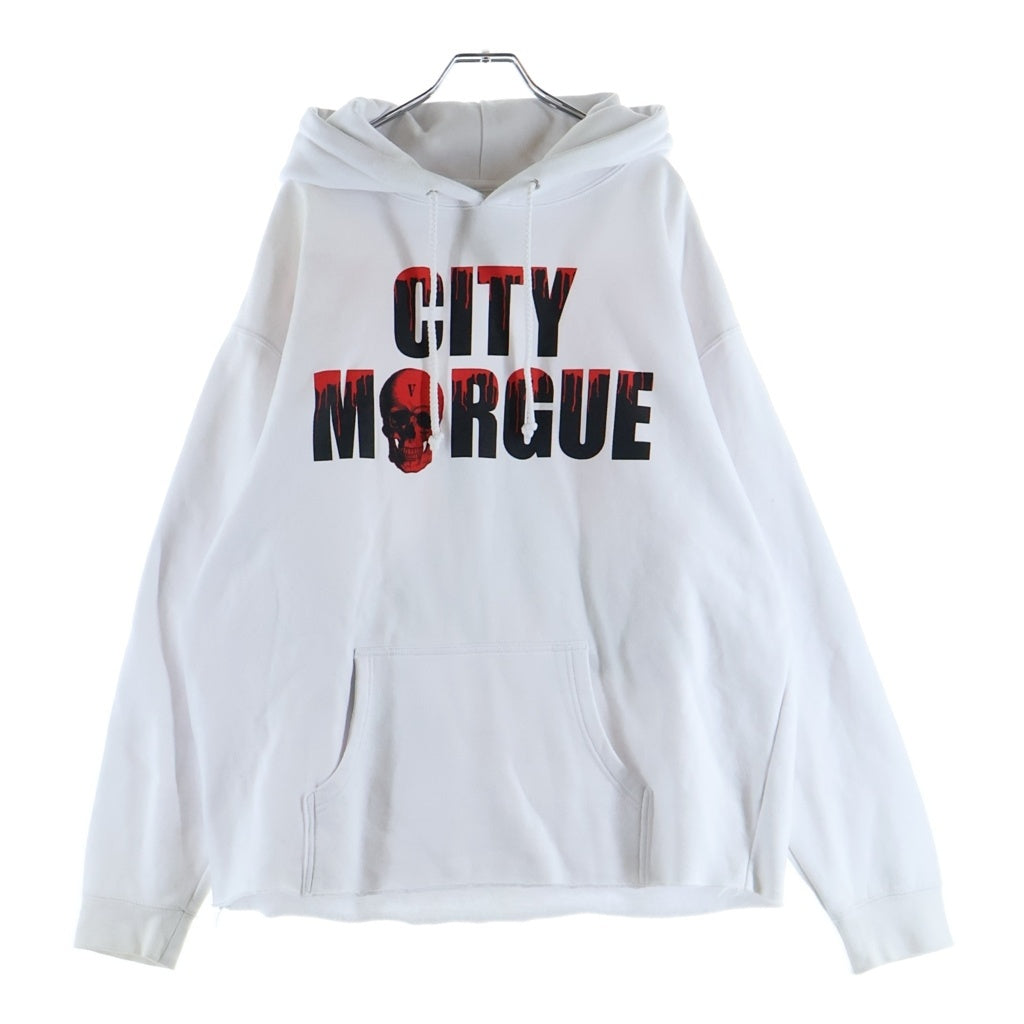 VLONE(ヴィーロン) ×CITY MORGUE シティモーグ 両面プリント カットオフ スウェット フーデッド プルオーバーパーカー ホワイト