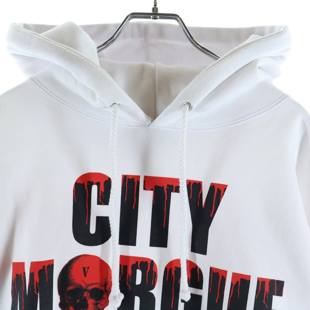 VLONE(ヴィーロン) ×CITY MORGUE シティモーグ 両面プリント カットオフ スウェット フーデッド プルオーバーパーカー ホワイト