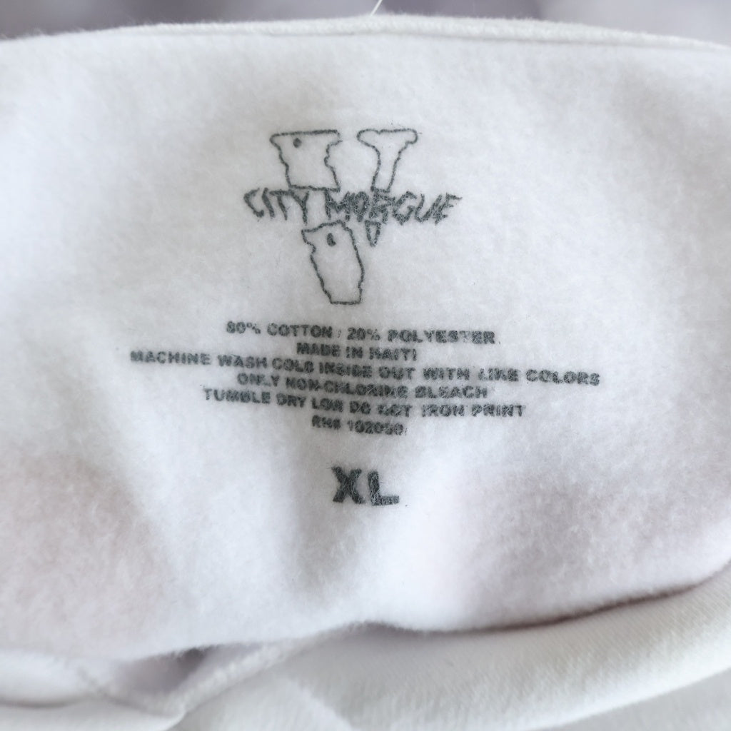 VLONE(ヴィーロン) ×CITY MORGUE シティモーグ 両面プリント カットオフ スウェット フーデッド プルオーバーパーカー ホワイト