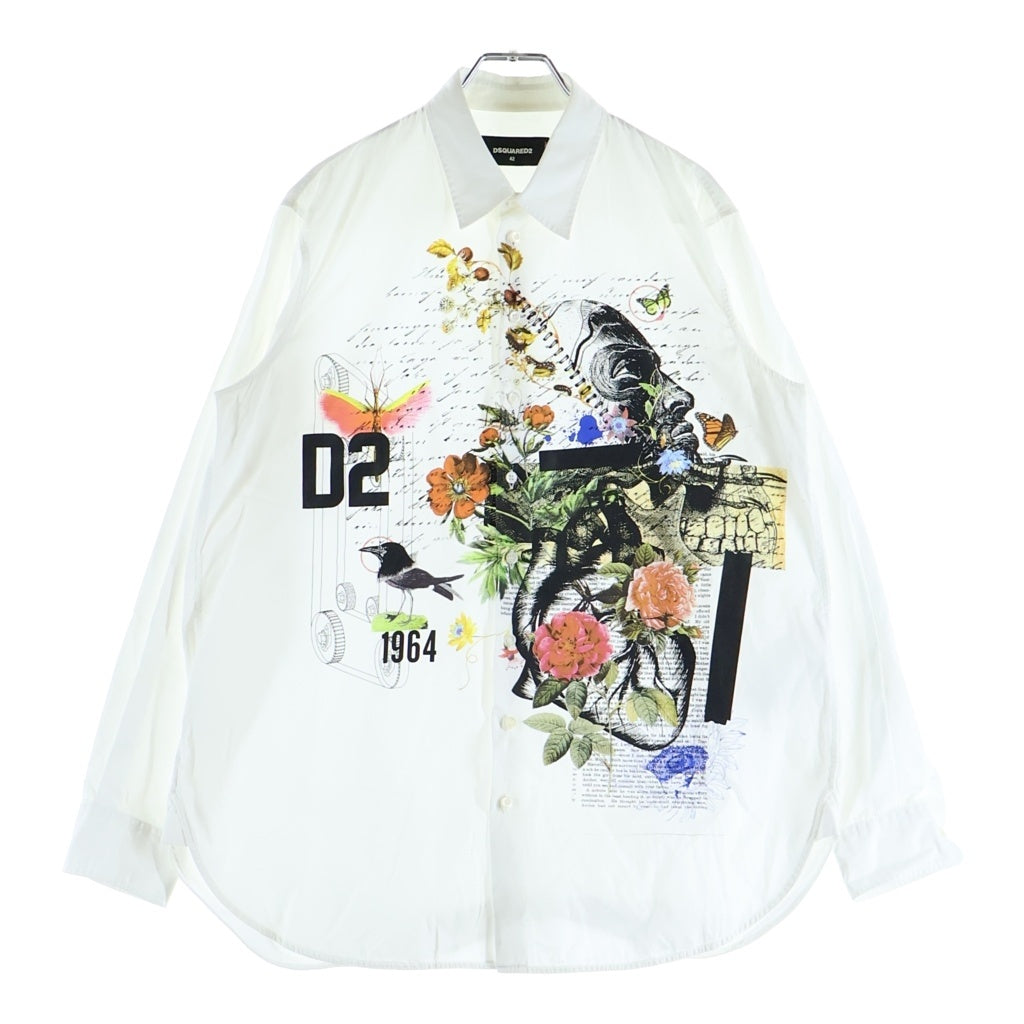 DSQUARED2(ディースクエアード) 20SS 花柄プリント レギュラーカラー コットン 長袖シャツ ホワイト S71DM0303 S36275
