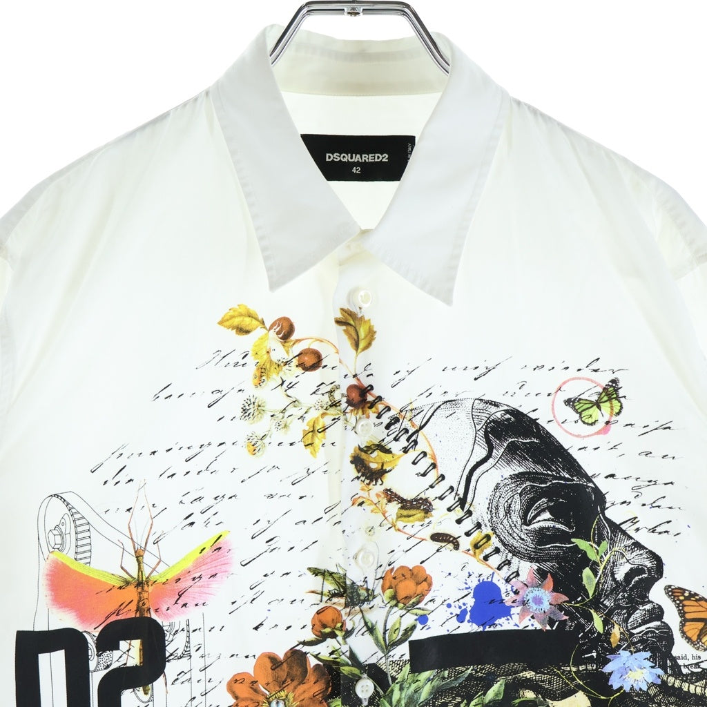 DSQUARED2(ディースクエアード) 20SS 花柄プリント レギュラーカラー コットン 長袖シャツ ホワイト S71DM0303 S36275
