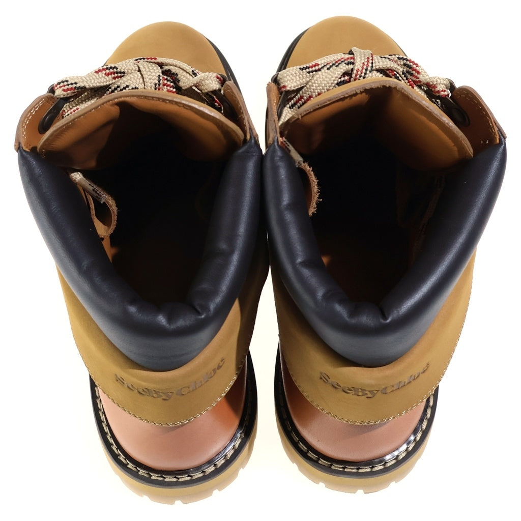 SEE BY CHLOE(シーバイクロエ) EILEEN FLAT BOOT アイリーン フラット トレッキング ワークブーツ レディース ブラウン SB31120B