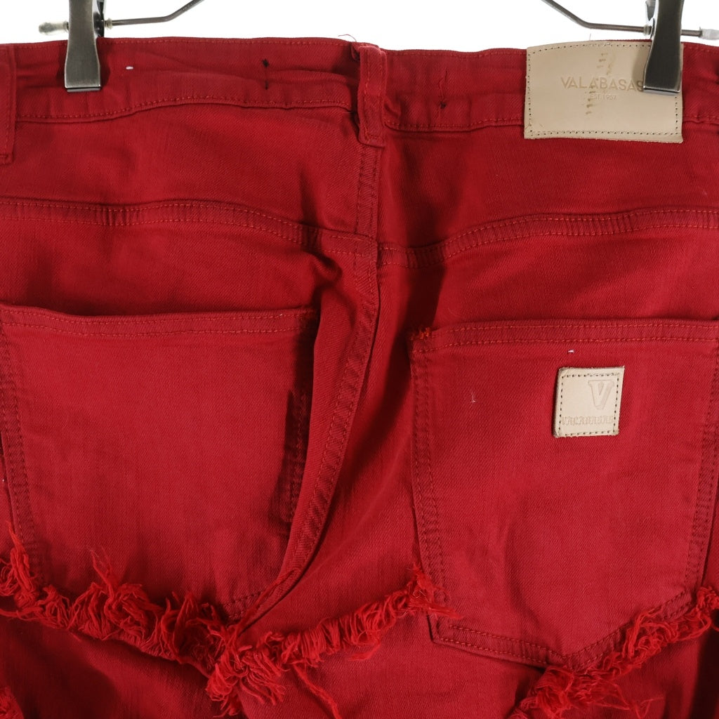 VALABASAS(ヴァラバサス) ダメージ加工 ボタンフライ スリムフィット フレアパンツ レッド
