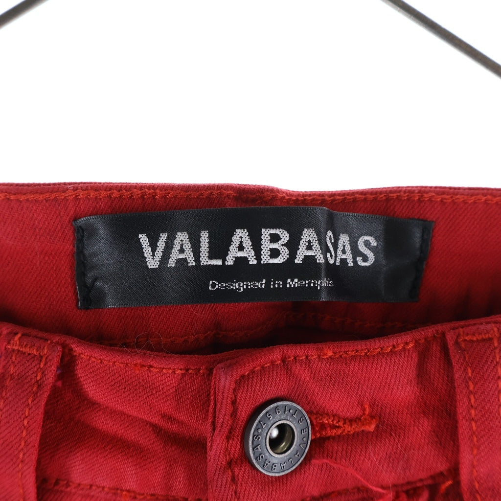 VALABASAS(ヴァラバサス) ダメージ加工 ボタンフライ スリムフィット フレアパンツ レッド