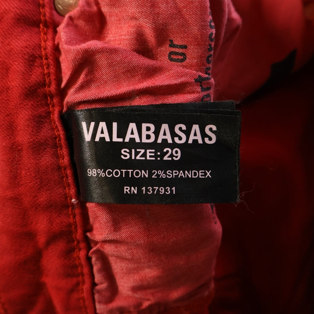 VALABASAS(ヴァラバサス) ダメージ加工 ボタンフライ スリムフィット フレアパンツ レッド