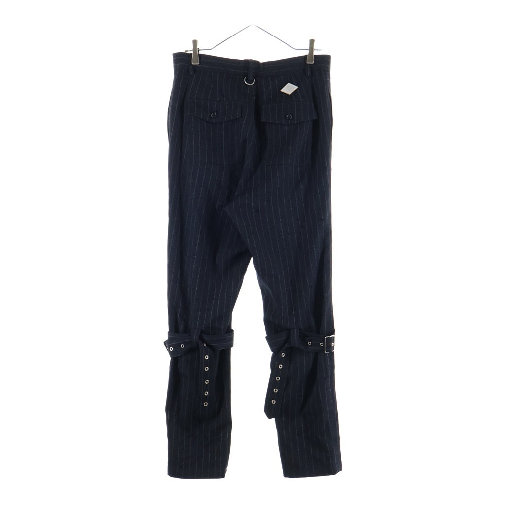 el conductorH(コンダクター) 25SS WOOL FRONT ZIP BONDAGE TROUSERS ウールフロントジップ ストライプ ボンテージトラウザーパンツ ブラック PD25SP07