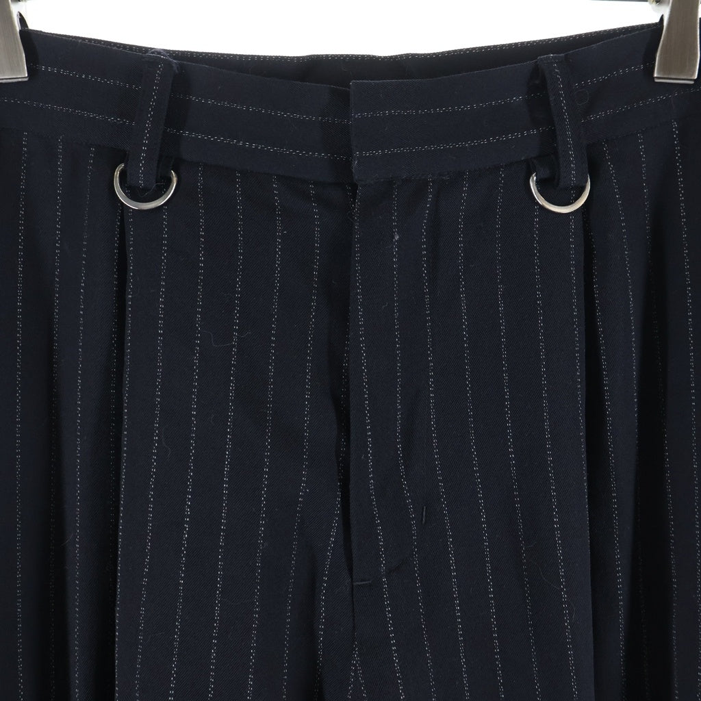 el conductorH(コンダクター) 25SS WOOL FRONT ZIP BONDAGE TROUSERS ウールフロントジップ ストライプ ボンテージトラウザーパンツ ブラック PD25SP07