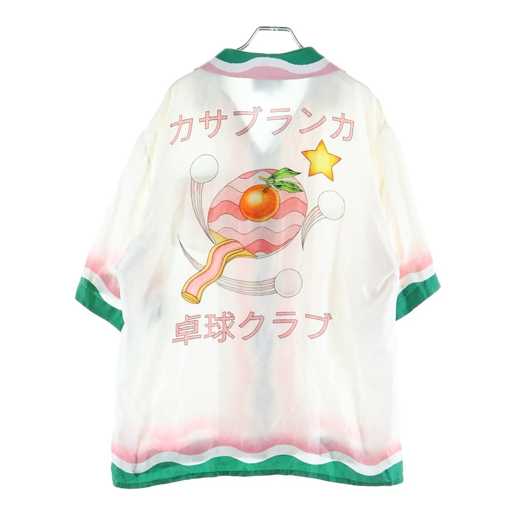 CASABLANCA(カサブランカ) 22SS Printed Shirt With Knit Collar 'Le Jeu De Ping Pong'卓球クラブプリント オープンカラー シルク半袖シャツ ホワイト/グリーン/ピンク MS22-SH-014