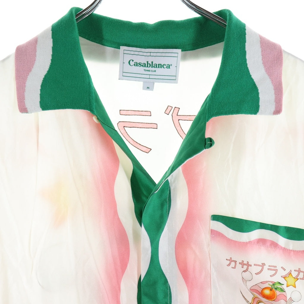 CASABLANCA(カサブランカ) 22SS Printed Shirt With Knit Collar 'Le Jeu De Ping Pong'卓球クラブプリント オープンカラー シルク半袖シャツ ホワイト/グリーン/ピンク MS22-SH-014