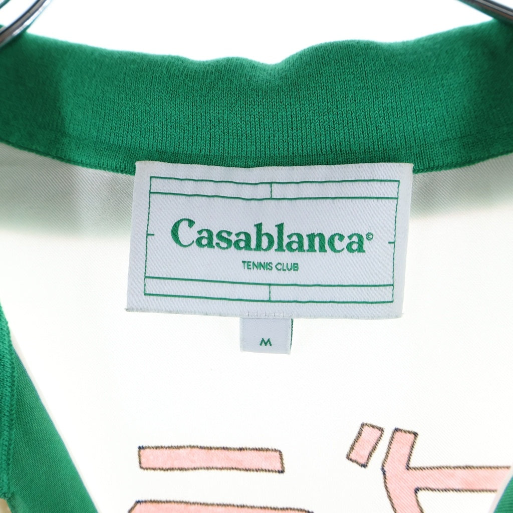 CASABLANCA(カサブランカ) 22SS Printed Shirt With Knit Collar 'Le Jeu De Ping Pong'卓球クラブプリント オープンカラー シルク半袖シャツ ホワイト/グリーン/ピンク MS22-SH-014