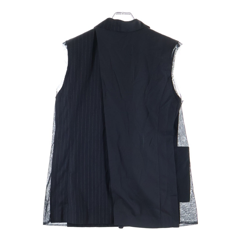 MAISON SPECIAL(メゾンスペシャル) SIDE TULLE GILET サイドチュールジレ 異素材切り替え ダブルブレストベスト ブラック 21252115803