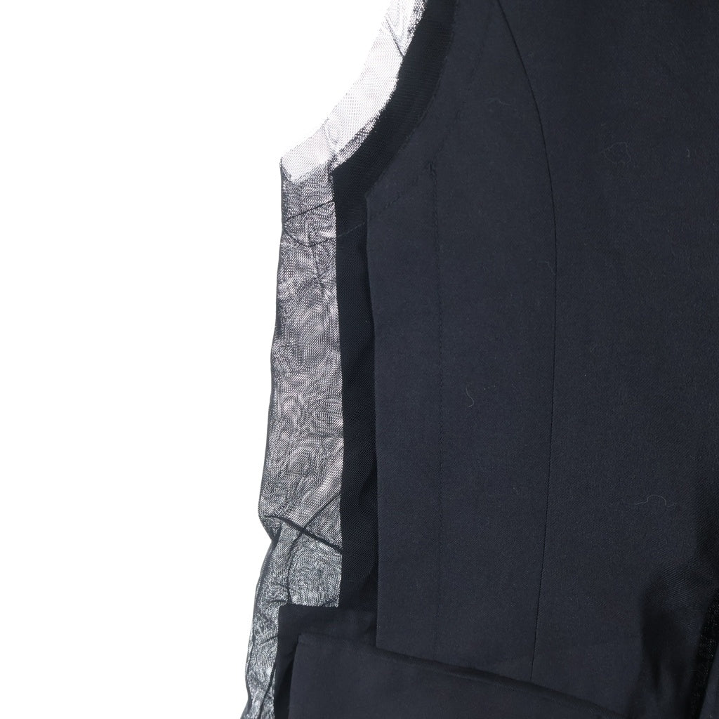 MAISON SPECIAL(メゾンスペシャル) SIDE TULLE GILET サイドチュールジレ 異素材切り替え ダブルブレストベスト ブラック 21252115803