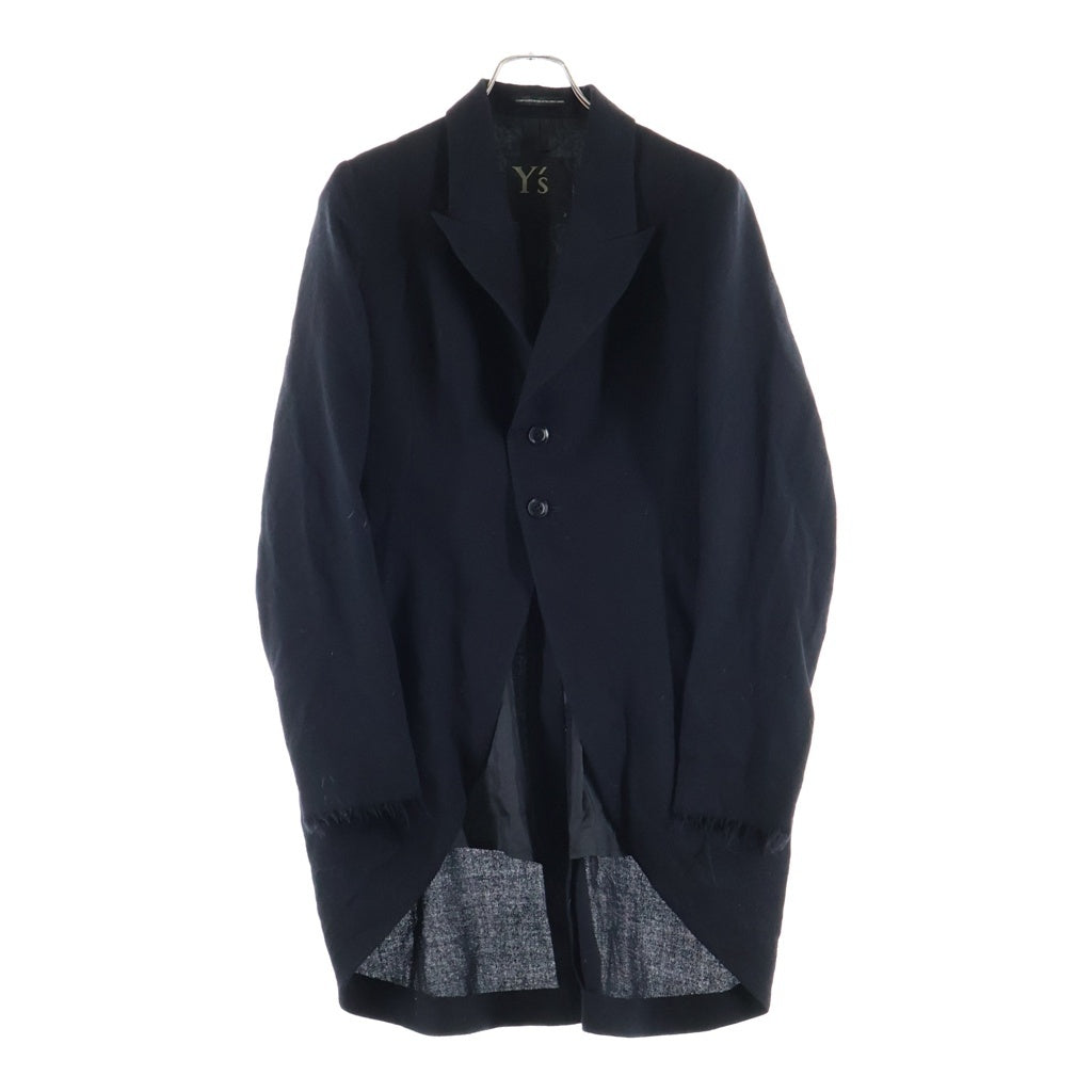 Y's(ワイズ) 24AW ピークドラペル ウールカットオフロングジャケット ブラック YO-J03-102
