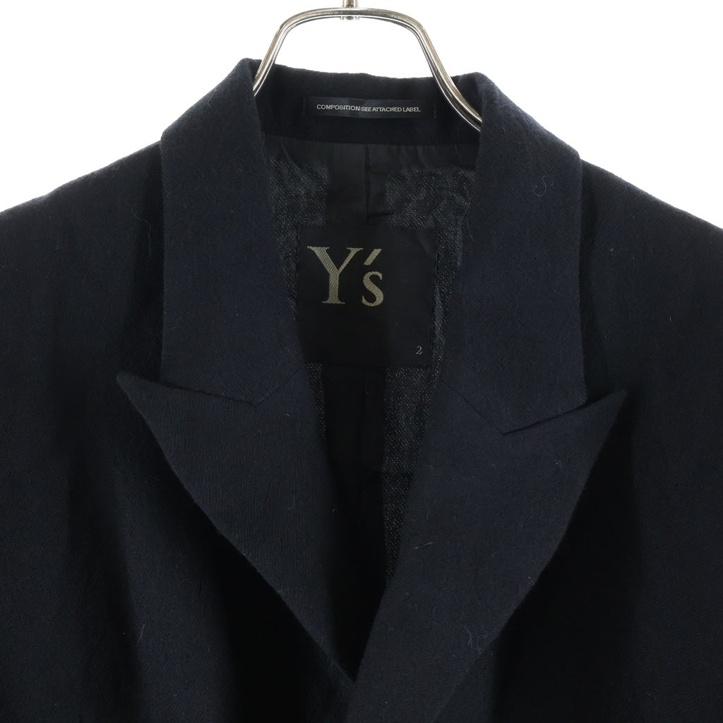 Y's(ワイズ) 24AW ピークドラペル ウールカットオフロングジャケット ブラック YO-J03-102