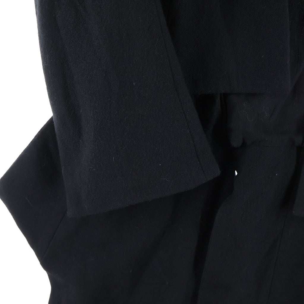 Yohji Yamamoto(ヨウジヤマモト) 24AW 1/18 FLANNEL D SLEEVES FLARED JACKET 変形カラー フレアテーラードジャケット ブラック FO-J04-150
