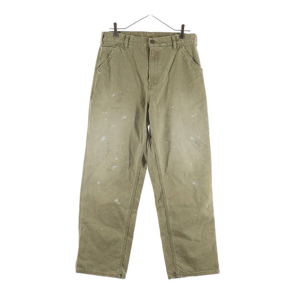 NO BRAND(ノーブランド) SWJP/WOTHERSPOON DESIGNS (ウェザースプーンデザイン) 25SS CARPENTER PANTS ペイント加工 カーペンターパンツ カーキ PT-02