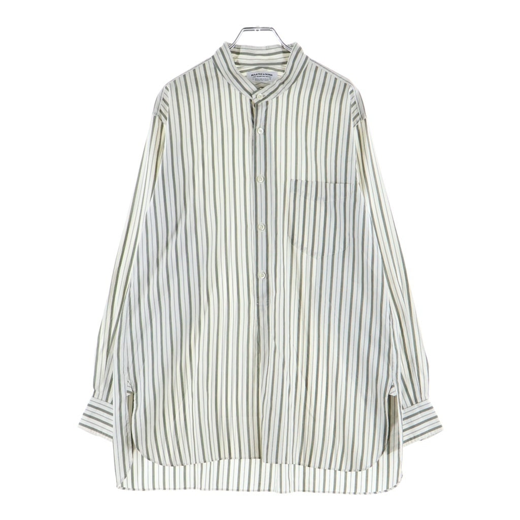 MAATEE&SONS(マーティーアンドサンズ) SILK PULLOVER SHIRTS シルク ストライプ プルオーバー 長袖シャツ ホワイト/グリーン MT1103-0605