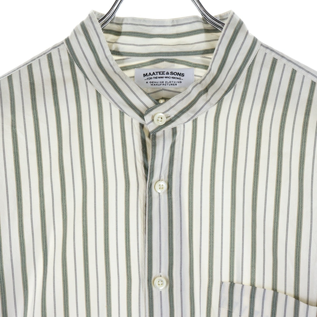MAATEE&SONS(マーティーアンドサンズ) SILK PULLOVER SHIRTS シルク ストライプ プルオーバー 長袖シャツ ホワイト/グリーン MT1103-0605