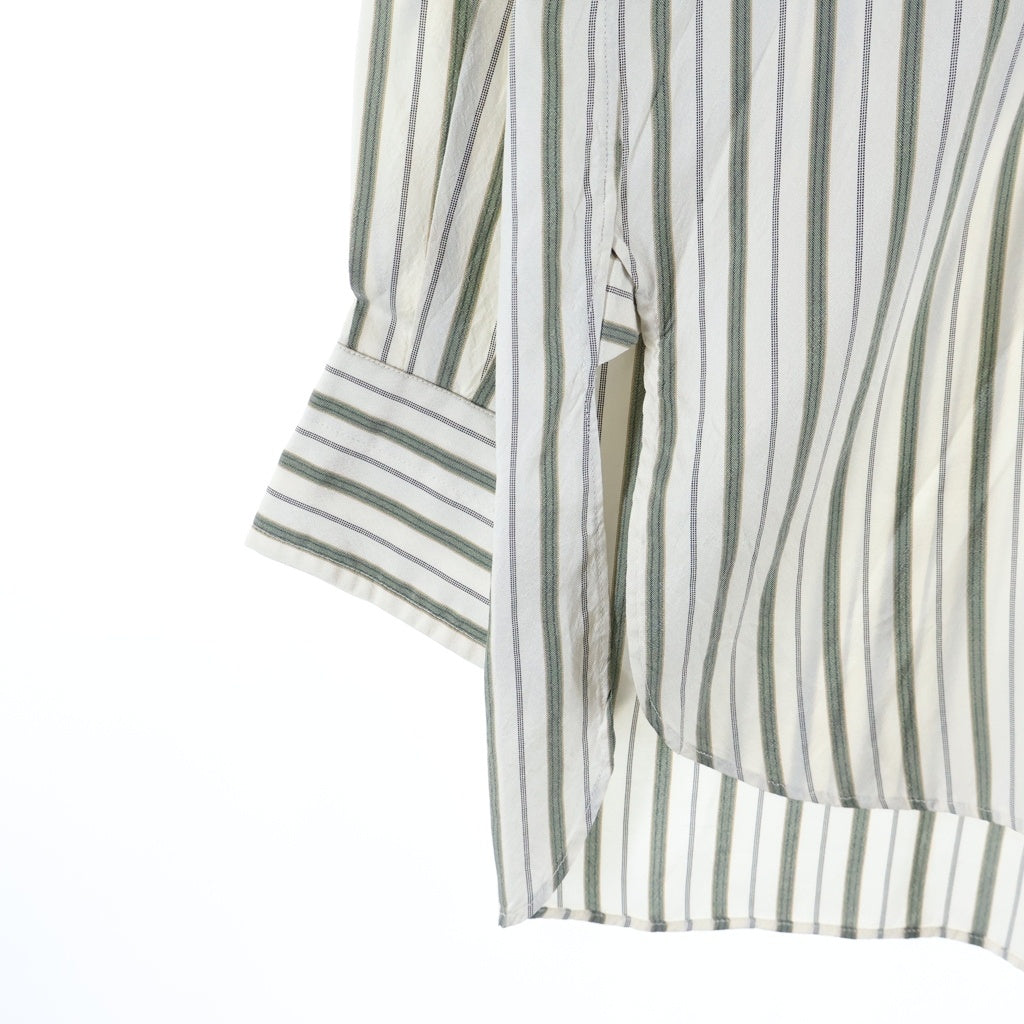 MAATEE&SONS(マーティーアンドサンズ) SILK PULLOVER SHIRTS シルク ストライプ プルオーバー 長袖シャツ ホワイト/グリーン MT1103-0605
