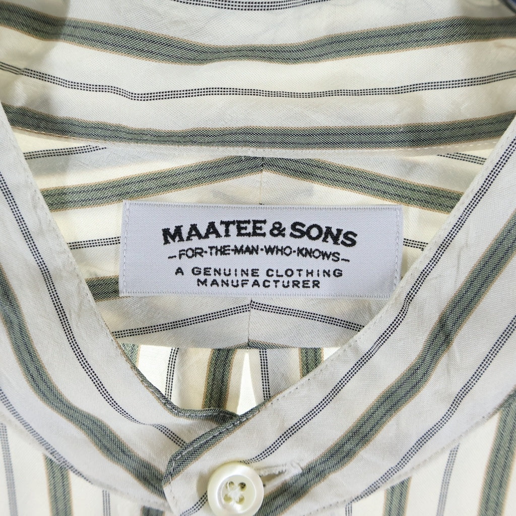 MAATEE&SONS(マーティーアンドサンズ) SILK PULLOVER SHIRTS シルク ストライプ プルオーバー 長袖シャツ ホワイト/グリーン MT1103-0605
