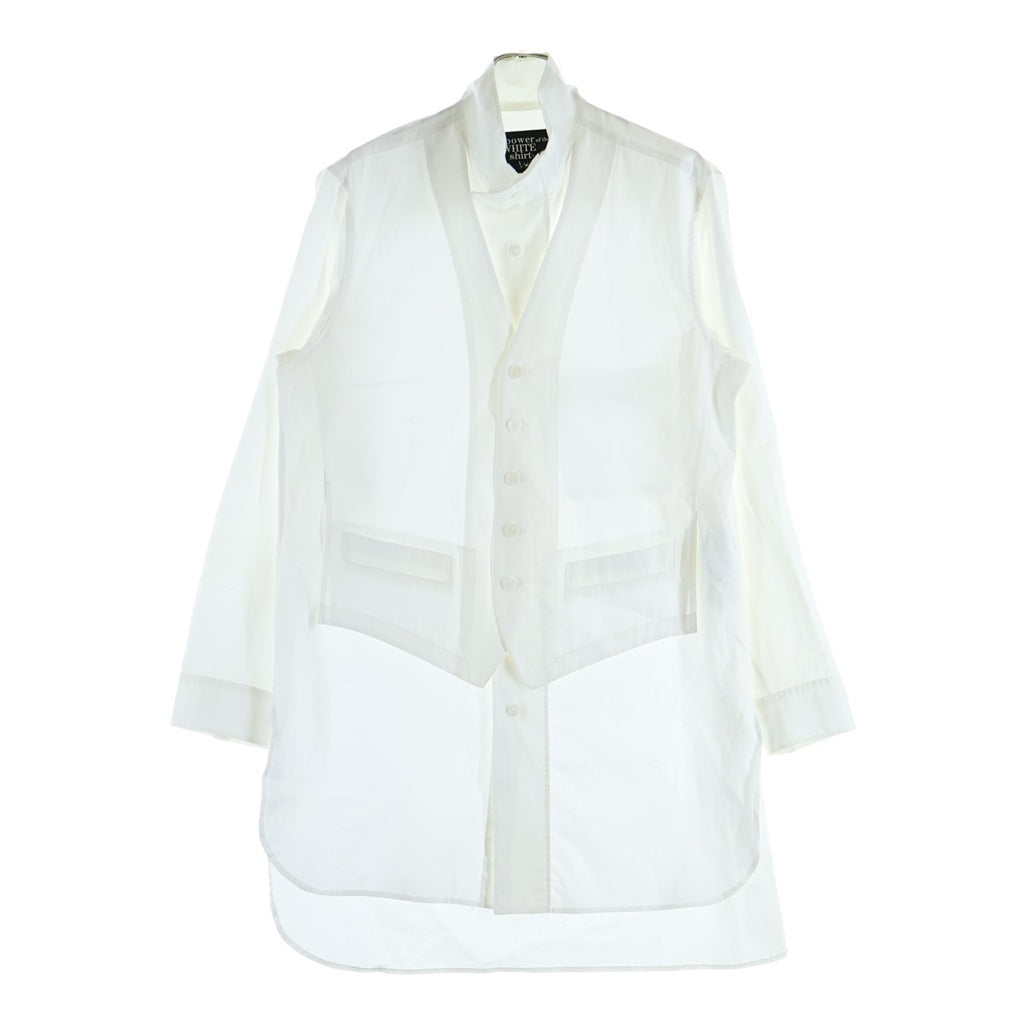 Yohji Yamamoto POUR HOMME(ヨウジヤマモト プールオム) 22AW 120/2 COTTON BROAD BACK GATHER VEST BLOUSE コットン ブロード バック ギャザー ベストドッキング 長袖シャツ ホワイト HE-B50-520