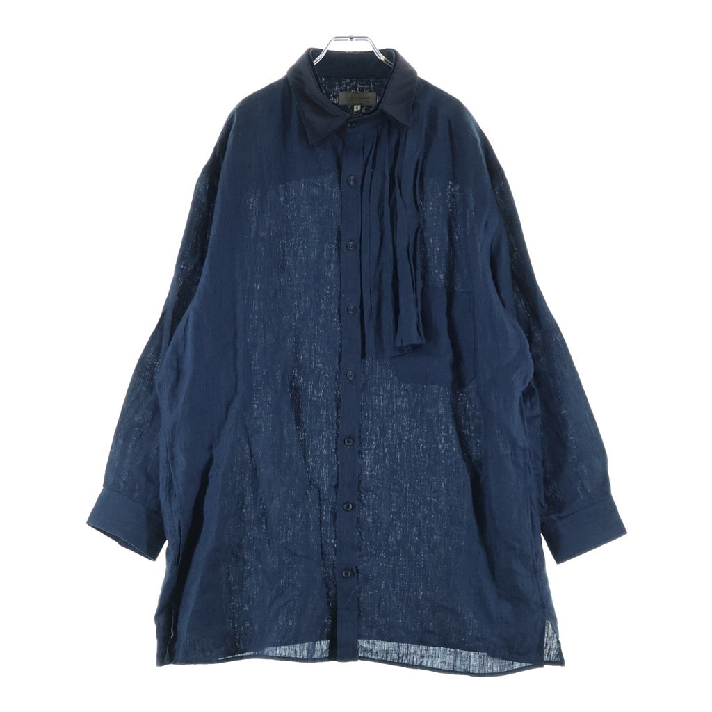 Yohji Yamamoto POUR HOMME(ヨウジヤマモト プールオム) 23SS PLEATS LINEN L/S SHIRT プリーツ リネン ロングスリーブシャツ ブルー HZ-B51-319