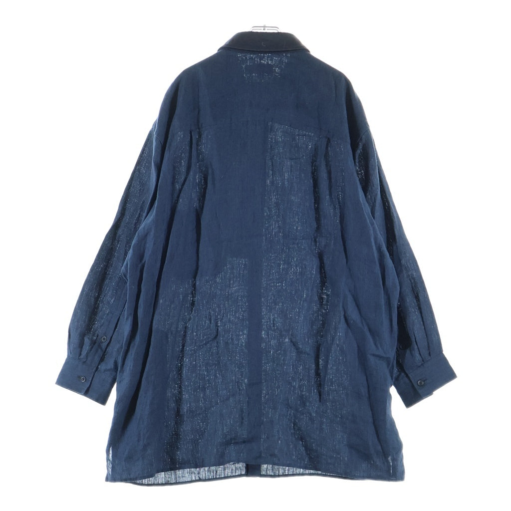 Yohji Yamamoto POUR HOMME(ヨウジヤマモト プールオム) 23SS PLEATS LINEN L/S SHIRT プリーツ リネン ロングスリーブシャツ ブルー HZ-B51-319