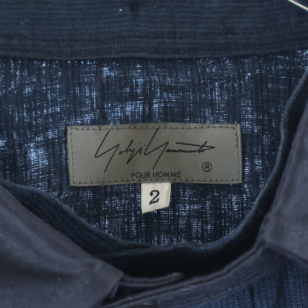 Yohji Yamamoto POUR HOMME(ヨウジヤマモト プールオム) 23SS PLEATS LINEN L/S SHIRT プリーツ リネン ロングスリーブシャツ ブルー HZ-B51-319