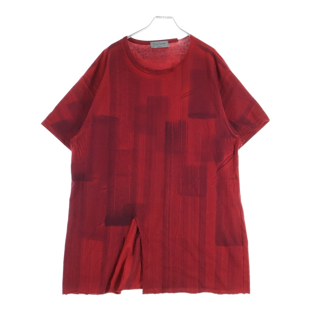 Yohji Yamamoto POUR HOMME(ヨウジヤマモト プールオム) 23AW フロントスリッド アシンメトリーデザイン クルーネック半袖Tシャツ カットソー レッド HJ-T26-072