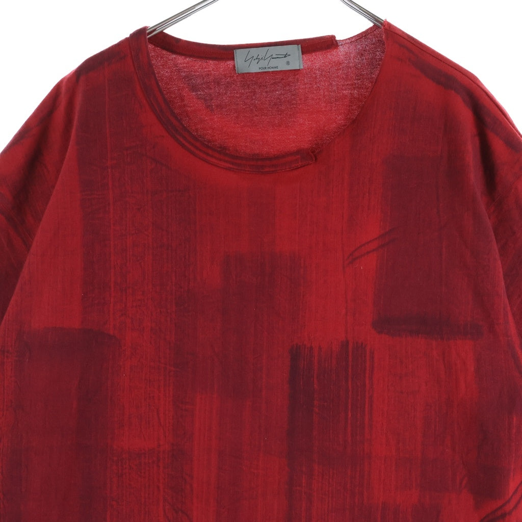 Yohji Yamamoto POUR HOMME(ヨウジヤマモト プールオム) 23AW フロントスリッド アシンメトリーデザイン クルーネック半袖Tシャツ カットソー レッド HJ-T26-072