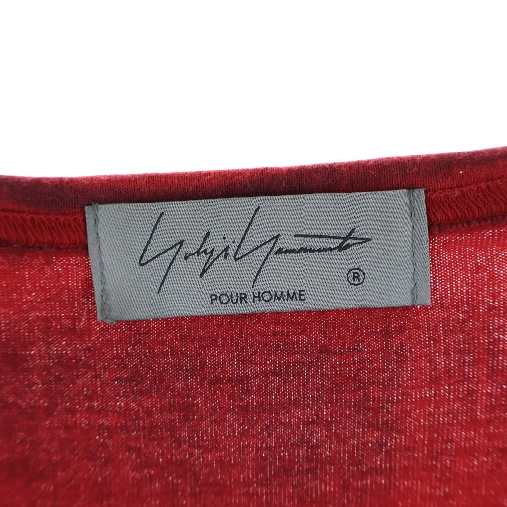 Yohji Yamamoto POUR HOMME(ヨウジヤマモト プールオム) 23AW フロントスリッド アシンメトリーデザイン クルーネック半袖Tシャツ カットソー レッド HJ-T26-072