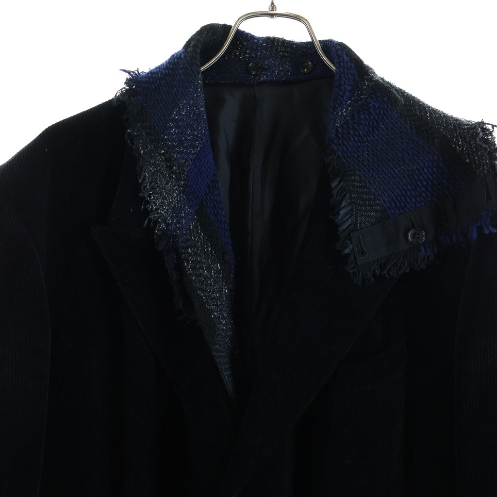 Yohji Yamamoto POUR HOMME(ヨウジヤマモト プールオム) 22AW PLAID STOLE JACKET プレイド チェックストール付き コーデュロイ チェスターコート ブラック HE-J39-807