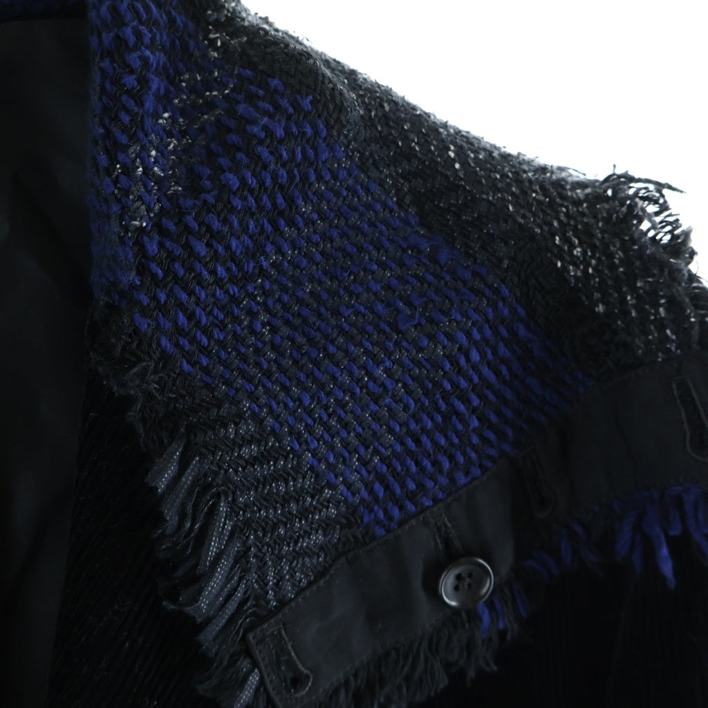Yohji Yamamoto POUR HOMME(ヨウジヤマモト プールオム) 22AW PLAID STOLE JACKET プレイド チェックストール付き コーデュロイ チェスターコート ブラック HE-J39-807