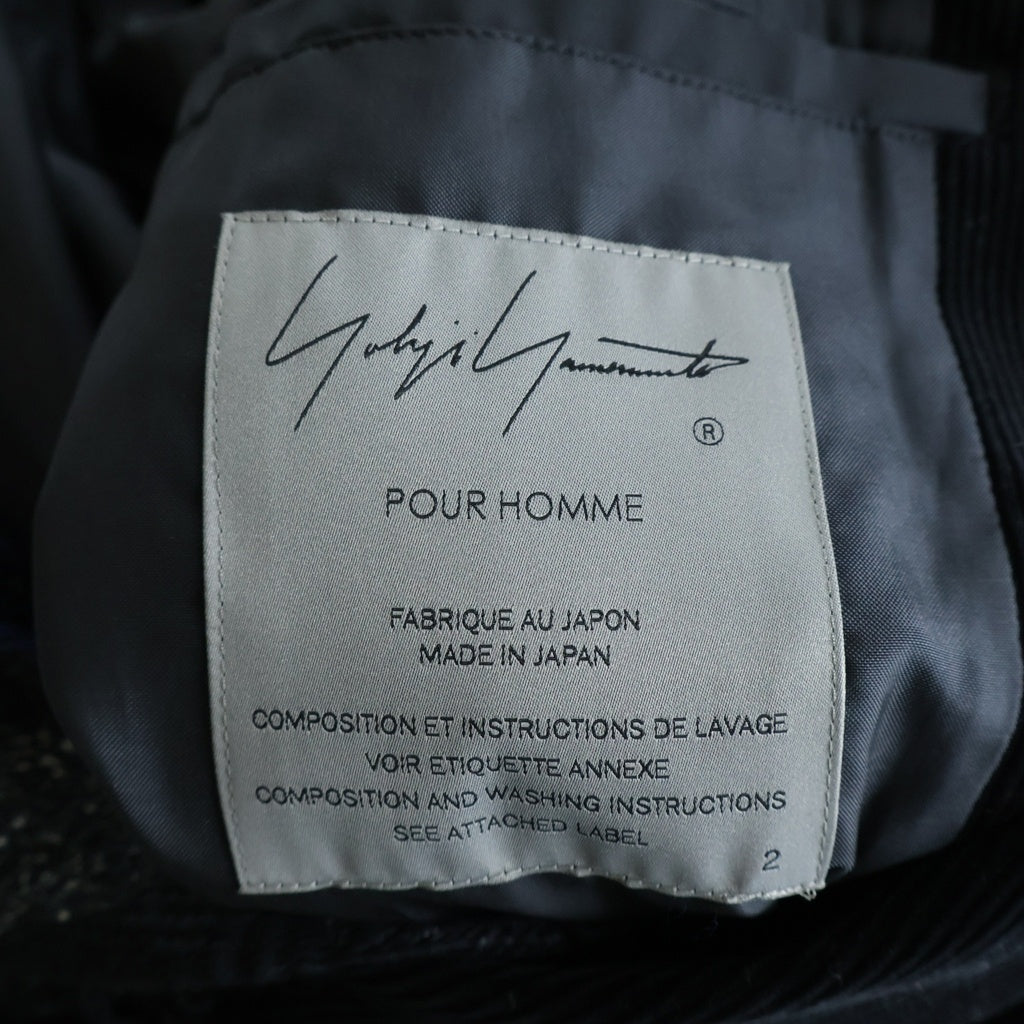 Yohji Yamamoto POUR HOMME(ヨウジヤマモト プールオム) 22AW PLAID STOLE JACKET プレイド チェックストール付き コーデュロイ チェスターコート ブラック HE-J39-807