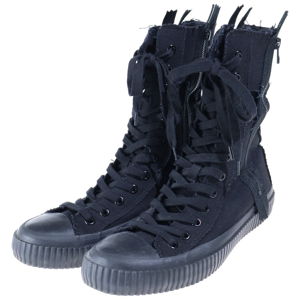 Yohji Yamamoto POUR HOMME(ヨウジヤマモト プールオム) 21AW ダメージ加工 キャンバス レースアップ ハイカットスニーカー ブラック HX-E03-060