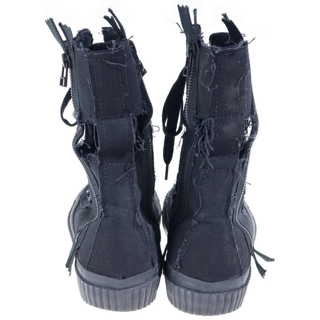 Yohji Yamamoto POUR HOMME(ヨウジヤマモト プールオム) 21AW ダメージ加工 キャンバス レースアップ ハイカットスニーカー ブラック HX-E03-060