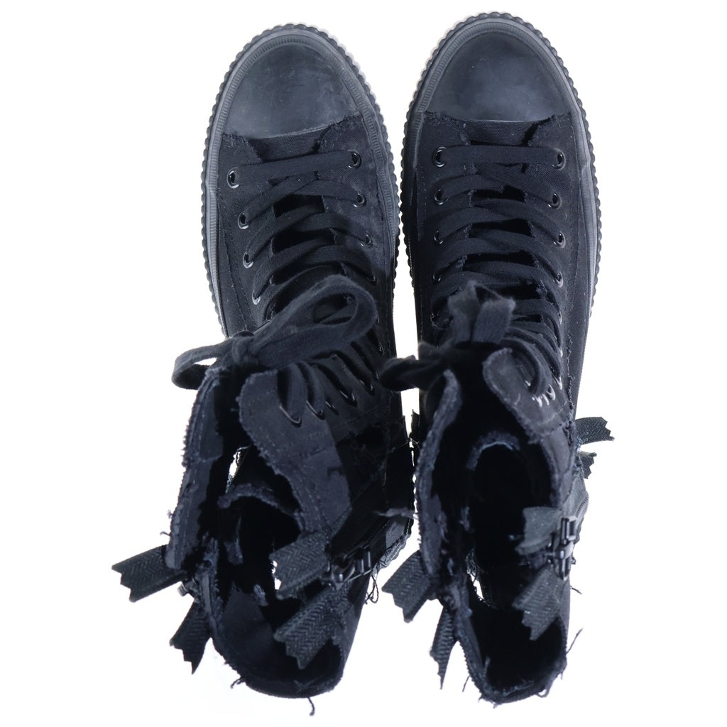 Yohji Yamamoto POUR HOMME(ヨウジヤマモト プールオム) 21AW ダメージ加工 キャンバス レースアップ ハイカットスニーカー ブラック HX-E03-060
