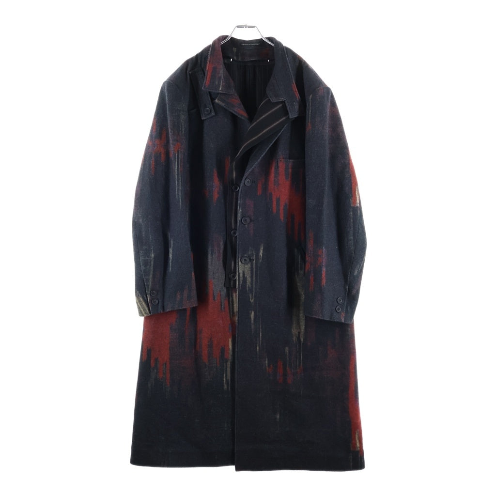 Yohji Yamamoto POUR HOMME(ヨウジヤマモト プールオム) 23AW ダブルレイヤード プリントスタンド ウール ロング カラーコート ブラック HJ-C28-802