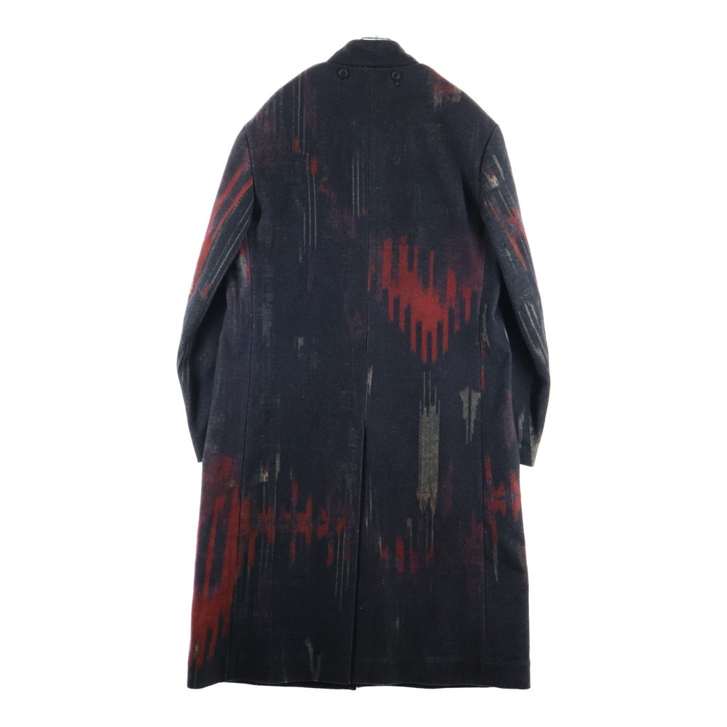 Yohji Yamamoto POUR HOMME(ヨウジヤマモト プールオム) 23AW ダブルレイヤード プリントスタンド ウール ロング カラーコート ブラック HJ-C28-802