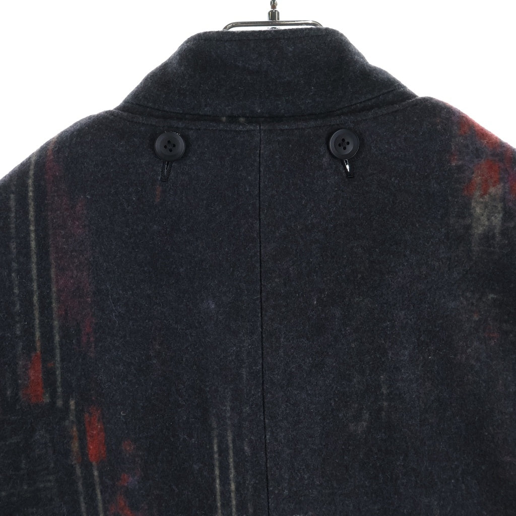Yohji Yamamoto POUR HOMME(ヨウジヤマモト プールオム) 23AW ダブルレイヤード プリントスタンド ウール ロング カラーコート ブラック HJ-C28-802