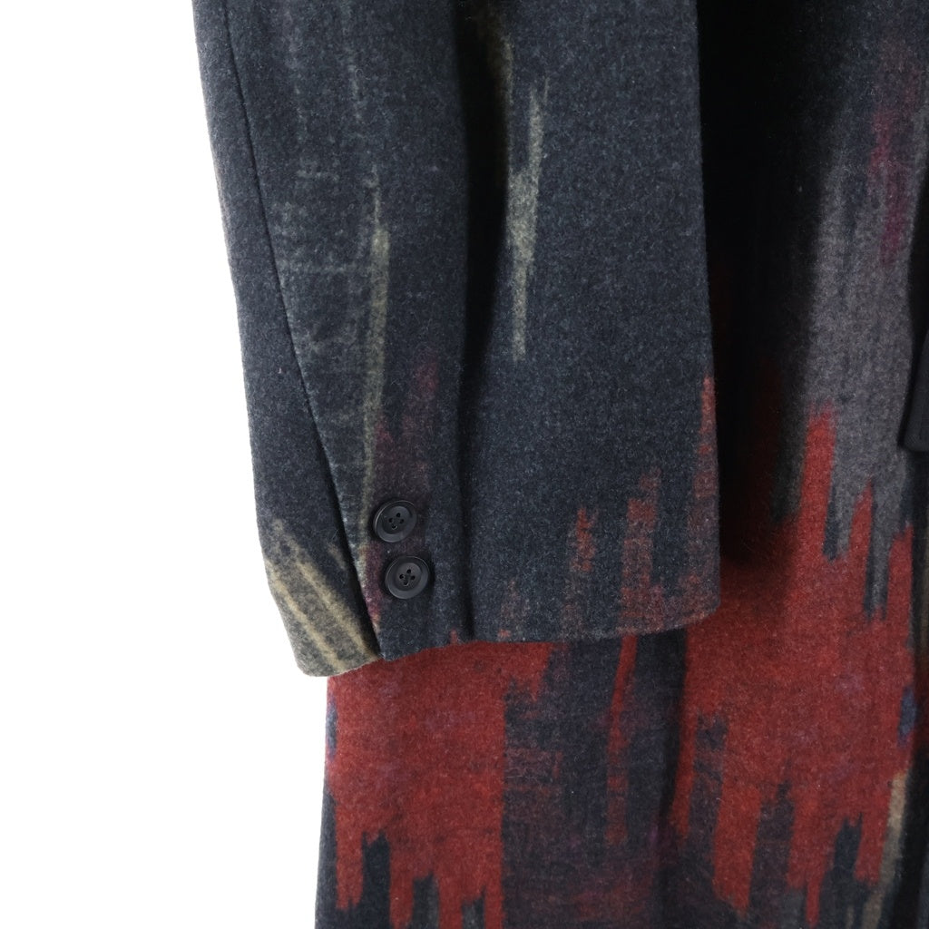 Yohji Yamamoto POUR HOMME(ヨウジヤマモト プールオム) 23AW ダブルレイヤード プリントスタンド ウール ロング カラーコート ブラック HJ-C28-802