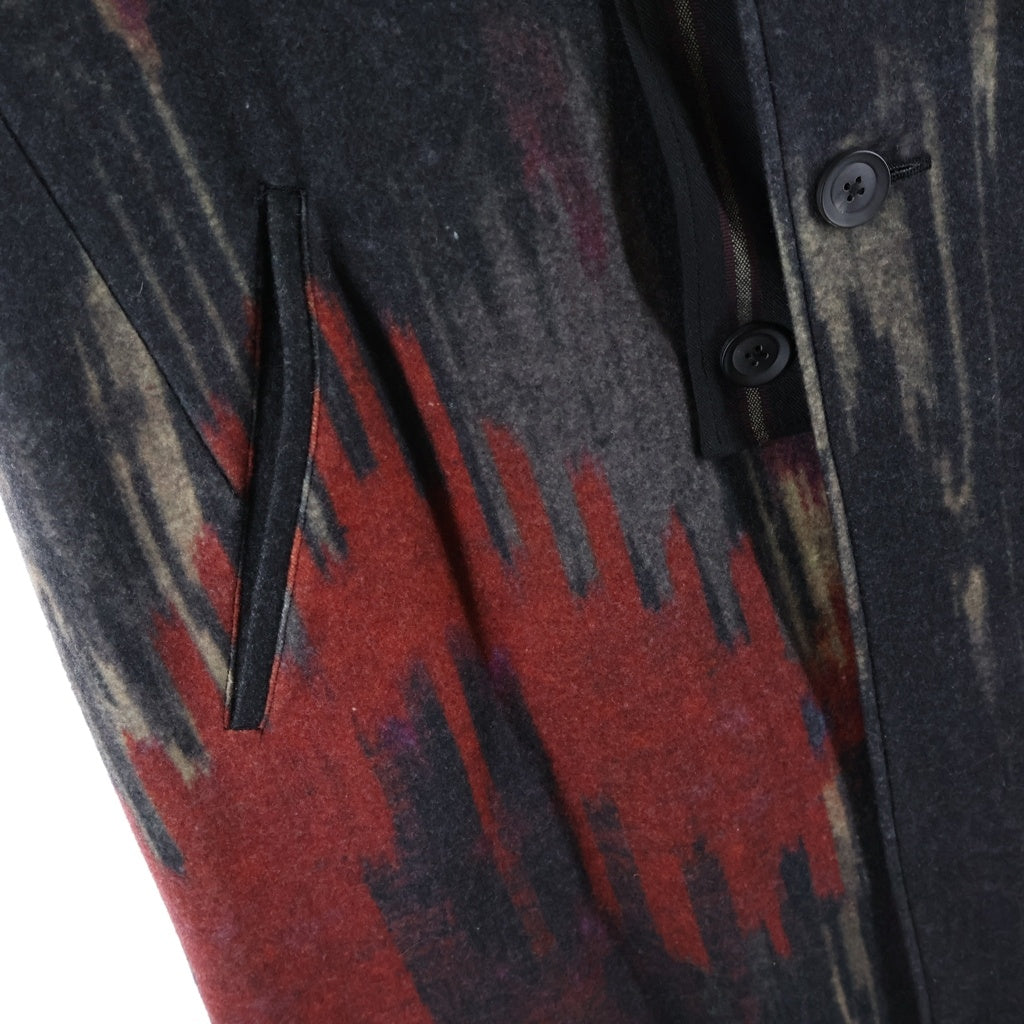 Yohji Yamamoto POUR HOMME(ヨウジヤマモト プールオム) 23AW ダブルレイヤード プリントスタンド ウール ロング カラーコート ブラック HJ-C28-802