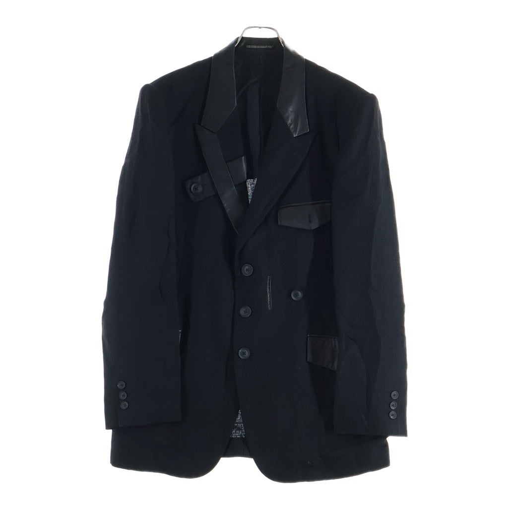 Yohji Yamamoto POUR HOMME(ヨウジヤマモト プールオム) 23SS タブ留め ピークレザー JKT レーヨン混 ジャケット ブラック HZ-J19-804
