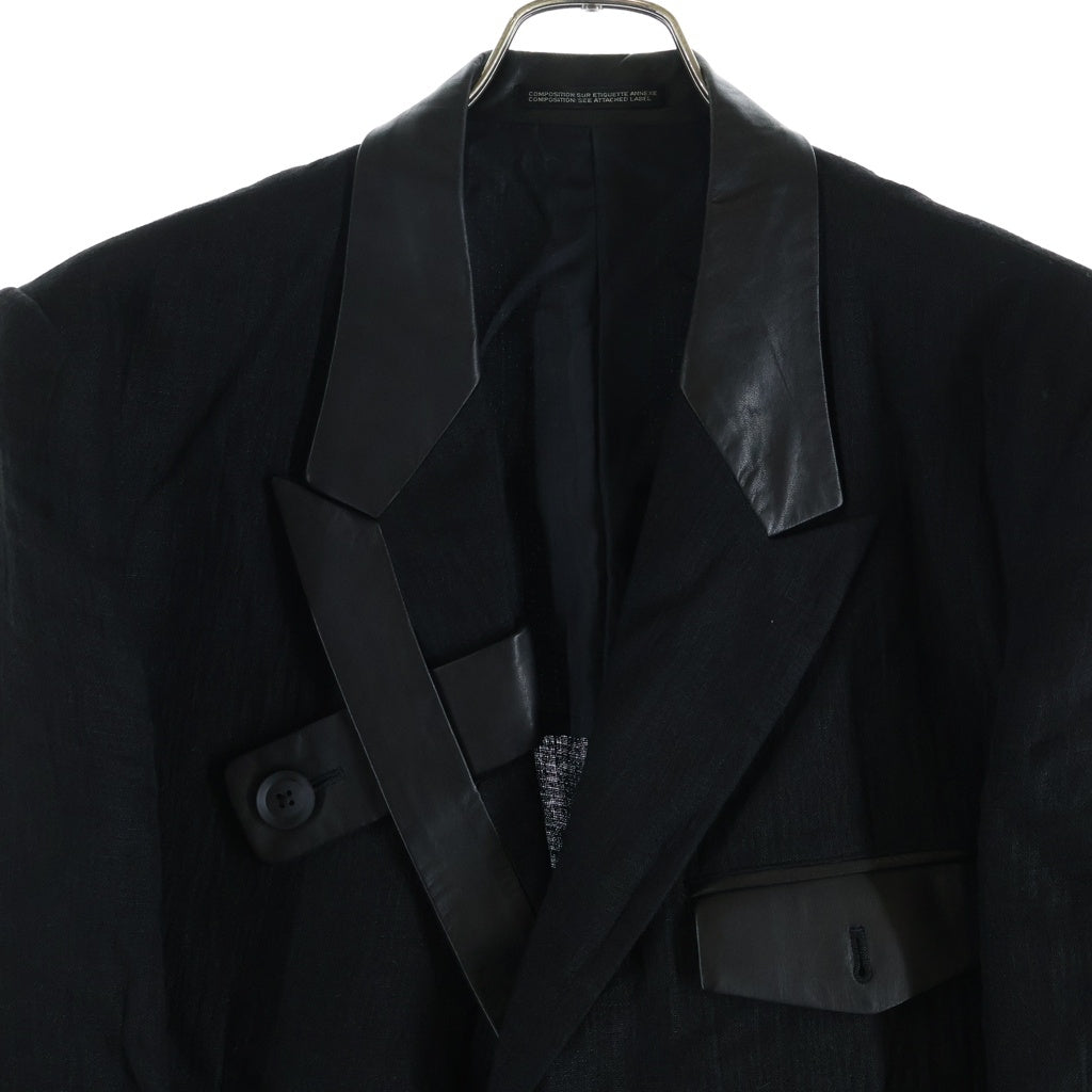 Yohji Yamamoto POUR HOMME(ヨウジヤマモト プールオム) 23SS タブ留め ピークレザー JKT レーヨン混 ジャケット ブラック HZ-J19-804