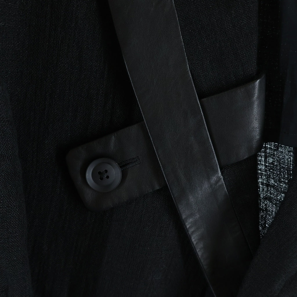 Yohji Yamamoto POUR HOMME(ヨウジヤマモト プールオム) 23SS タブ留め ピークレザー JKT レーヨン混 ジャケット ブラック HZ-J19-804